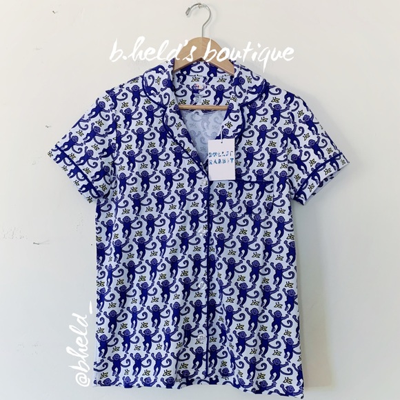 Roller Rabbit Monkey Polo Pajamas in Sapphire Monkey Blue Purple Size Small NWT - Picture 2 of 16